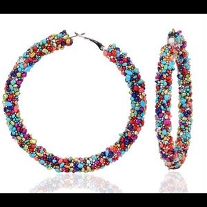 Beaded Hoop Earrings Multi